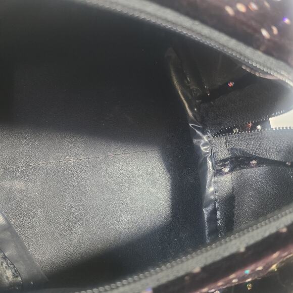 Vintage Black Velvet Rhinestone Evening Handbag w Gold Ball Accent 1960's Style - Picture 12 of 14